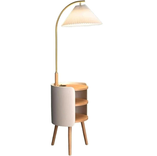 Europäische Stehlampe mit USB Aufladung Dreischichtige Plissee Stehleuchte Modern Weiß Wohnzimmer Schlafzimmer LED Standlampe