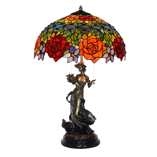CAPXXIN Tischlampe Tiffany-Stil Rose Blumenstrauß Buntglas Bunte Form Kupferrahmen Dimmende Schreibtischleuchte Luxus Art 18",A Needed