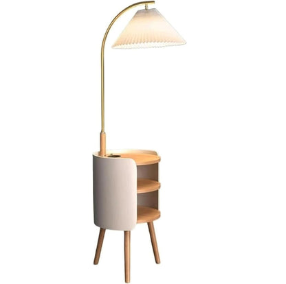 Europäische Stehlampe mit USB Aufladung Dreischichtige Plissee Stehleuchte Modern Weiß Wohnzimmer Schlafzimmer LED Standlampe