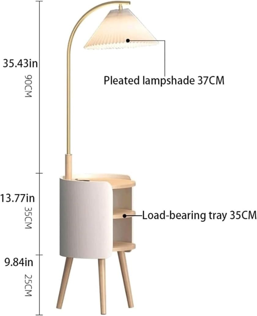 Europäische Stehlampe mit USB Aufladung Dreischichtige Plissee Stehleuchte Modern Weiß Wohnzimmer Schlafzimmer LED Standlampe