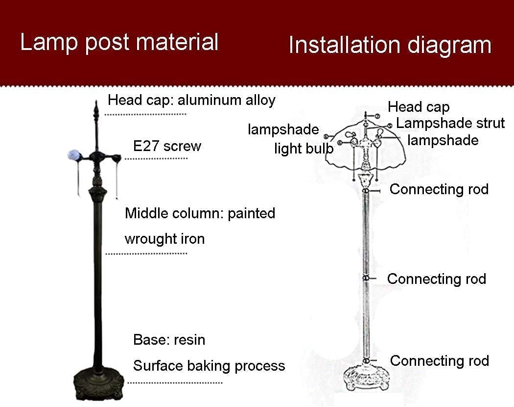 WKXTECZT Ständer im Tiffany-Stil, 16 Zoll, Tiffany-Stil, 64 Zoll, großes Retro-Buntglas, 2-flammig, antiker Sockel für Schlafzimmer, Leselampe E27
