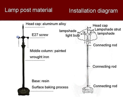 WKXTECZT Ständer im Tiffany-Stil, 16 Zoll, Tiffany-Stil, 64 Zoll, großes Retro-Buntglas, 2-flammig, antiker Sockel für Schlafzimmer, Leselampe E27