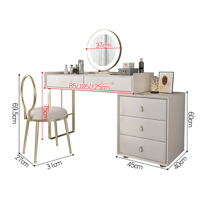 Modernes Schminktisch Set Holz Kommode Steinplatte LED Lampe Ausziehbarer Schreibtisch Schlafzimmer Möbel Set Groß mit Stuhl