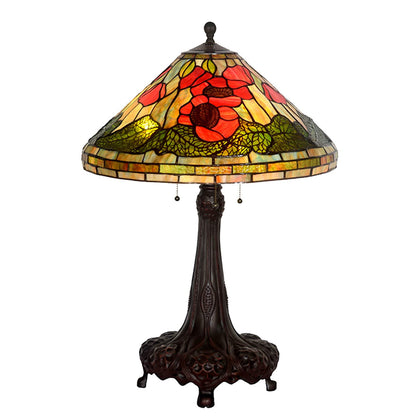 CAPXXIN Tiffany Retro Tischlampe Buntglas Mohnblumen Design Vintage Nachttischlampe Schlafzimmer Wohnzimmer Zinklegierung Handgefertigt