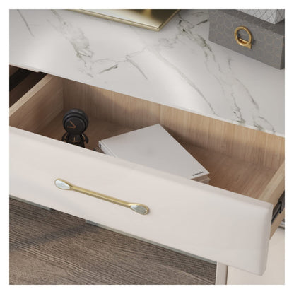 Modernes Schminktisch Set Holz Kommode Steinplatte LED Lampe Ausziehbarer Schreibtisch Schlafzimmer Möbel Set Groß mit Stuhl