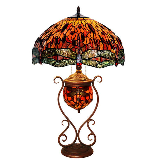 IUokLU Tiffany-Tischleuchte Aus Buntglas, 45 cm, Kreative Retro-Lampe Mit Roter Libelle, Stimmungsvolles Ambiente Fürs Wohnzimmer
