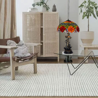 CAPXXIN Tischlampe Tiffany-Stil Rose Blumenstrauß Buntglas Bunte Form Kupferrahmen Dimmende Schreibtischleuchte Luxus Art 18",A Needed