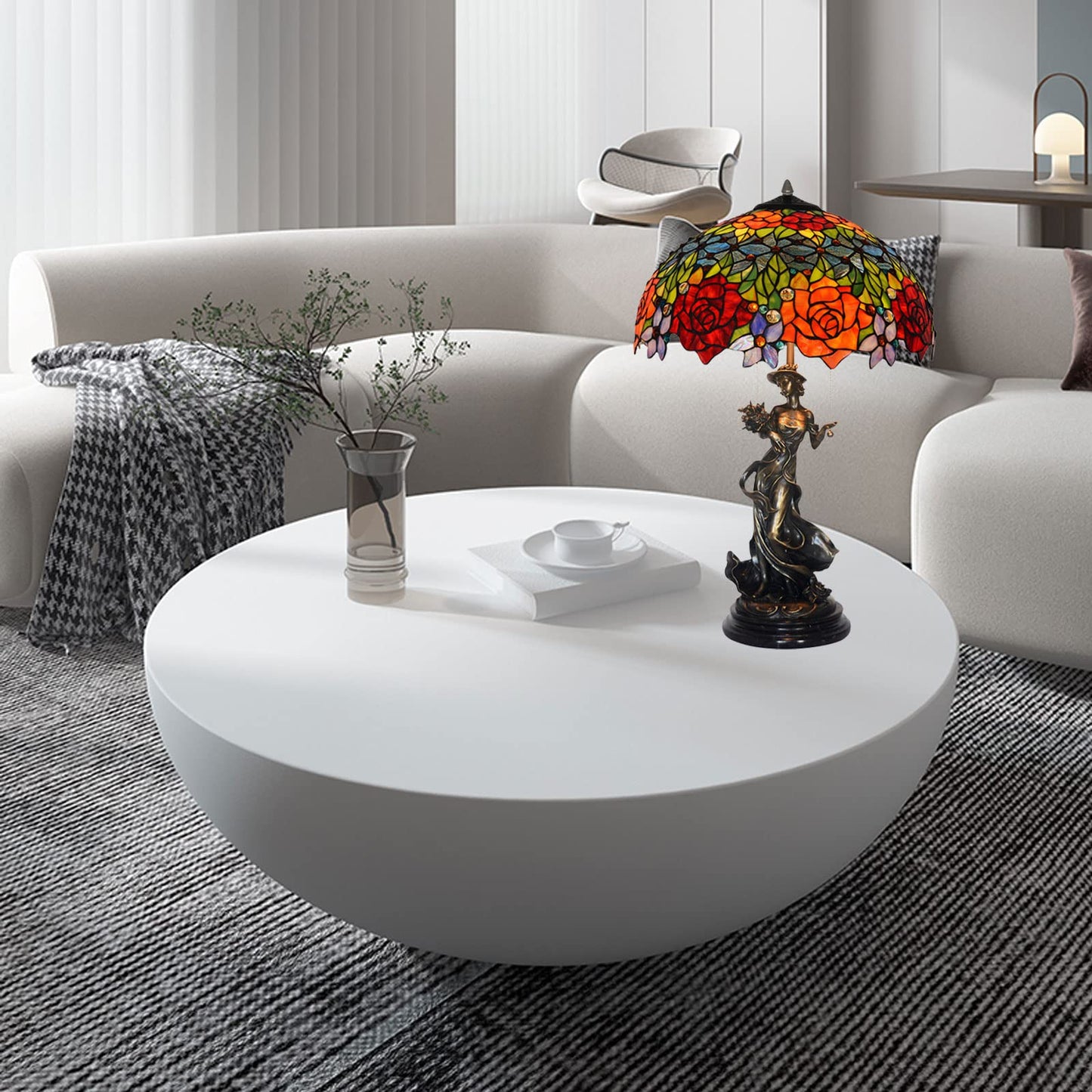 CAPXXIN Tischlampe Tiffany-Stil Rose Blumenstrauß Buntglas Bunte Form Kupferrahmen Dimmende Schreibtischleuchte Luxus Art 18",A Needed