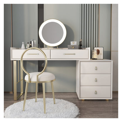 Modernes Schminktisch Set Holz Kommode Steinplatte LED Lampe Ausziehbarer Schreibtisch Schlafzimmer Möbel Set Groß mit Stuhl