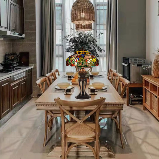 Tiffany Stil Tischlampe Glasmalerei Kupfer Nachttischlampe Dekorativ Warm Licht Schlafzimmer Wohnzimmer Arbeitszimmer Lampe