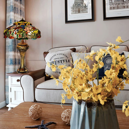 Tiffany Stil Tischlampe Glasmalerei Kupfer Nachttischlampe Dekorativ Warm Licht Schlafzimmer Wohnzimmer Arbeitszimmer Lampe