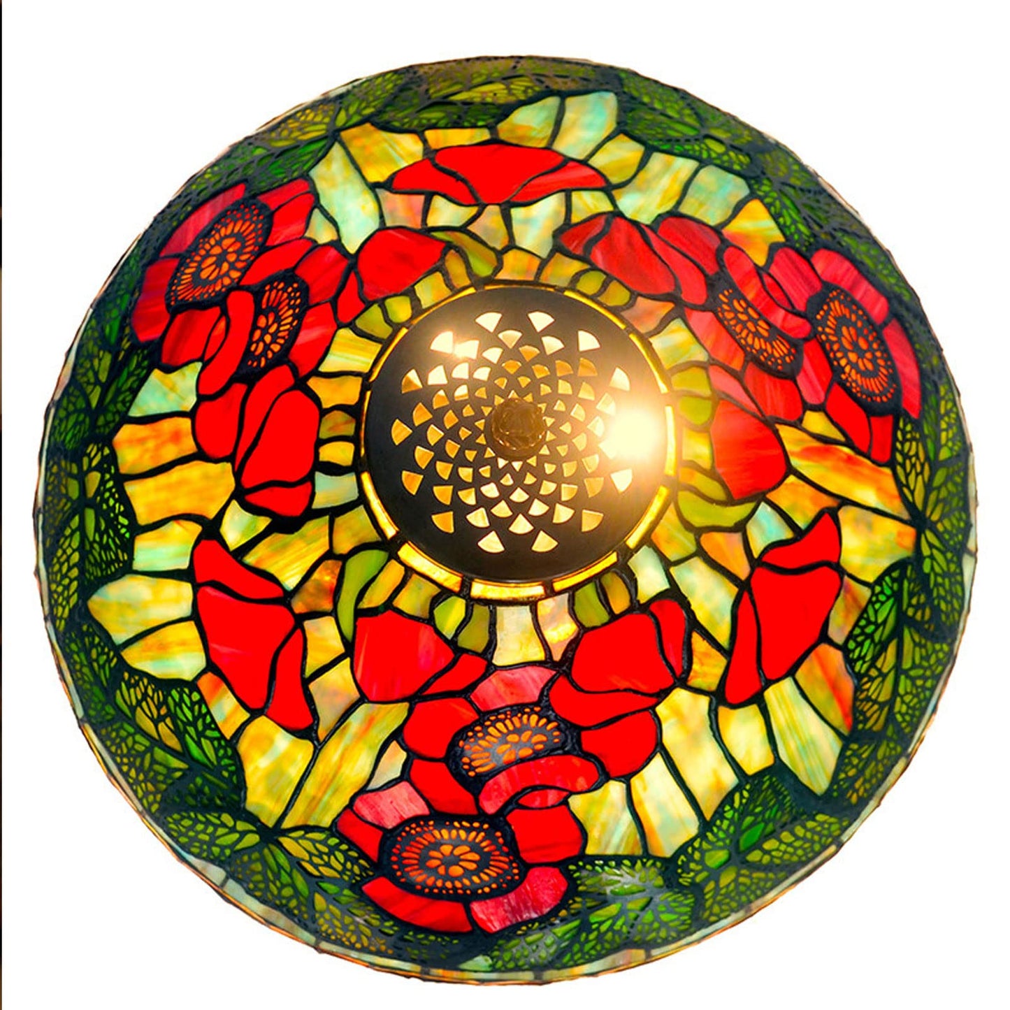 CAPXXIN Tiffany Retro Tischlampe Buntglas Mohnblumen Design Vintage Nachttischlampe Schlafzimmer Wohnzimmer Zinklegierung Handgefertigt