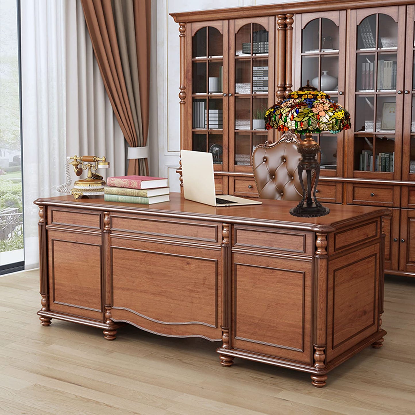 Tiffany Stil Tischlampe Glasmalerei Kupfer Nachttischlampe Dekorativ Warm Licht Schlafzimmer Wohnzimmer Arbeitszimmer Lampe