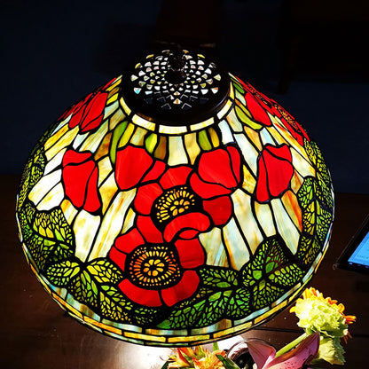 CAPXXIN Tiffany Retro Tischlampe Buntglas Mohnblumen Design Vintage Nachttischlampe Schlafzimmer Wohnzimmer Zinklegierung Handgefertigt