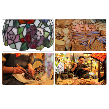 CAPXXIN Tiffany Retro Tischlampe Buntglas Mohnblumen Design Vintage Nachttischlampe Schlafzimmer Wohnzimmer Zinklegierung Handgefertigt