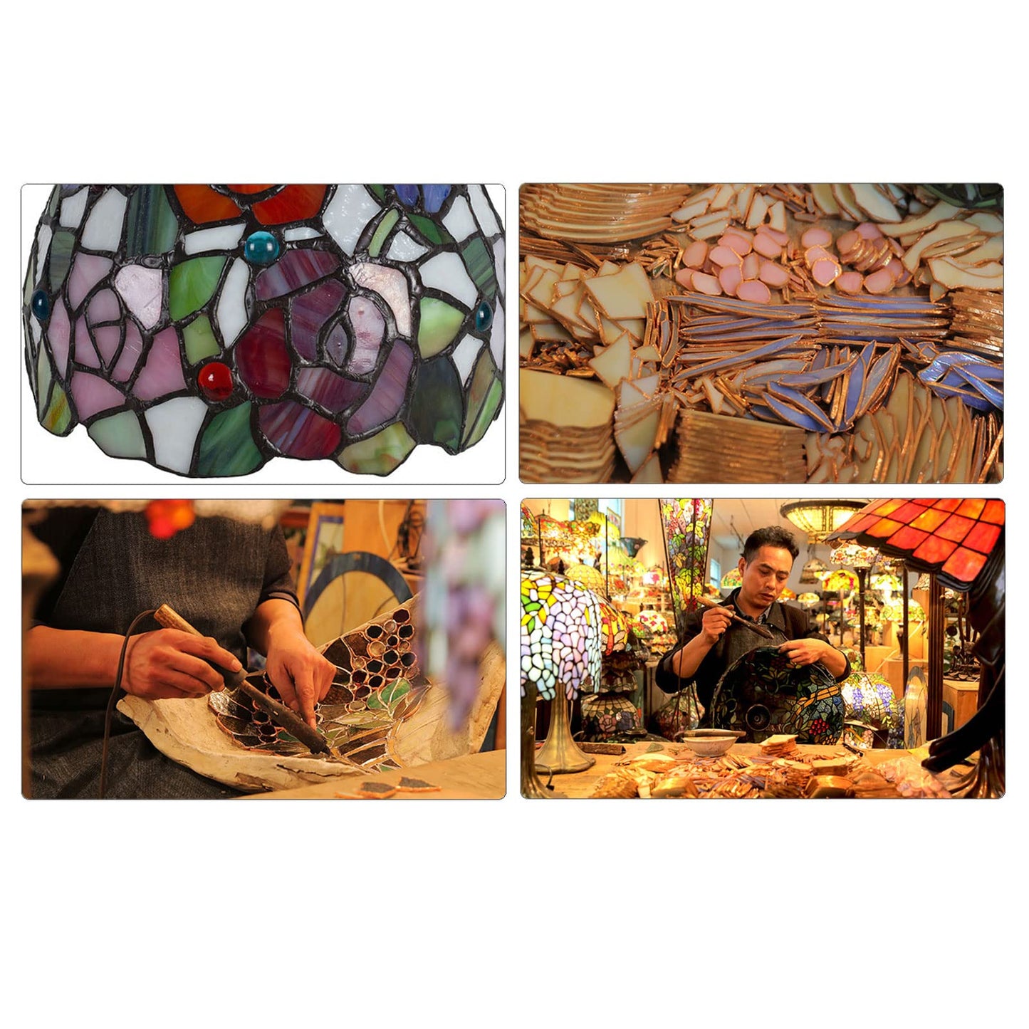 Tiffany Stil Tischlampe Glasmalerei Kupfer Nachttischlampe Dekorativ Warm Licht Schlafzimmer Wohnzimmer Arbeitszimmer Lampe